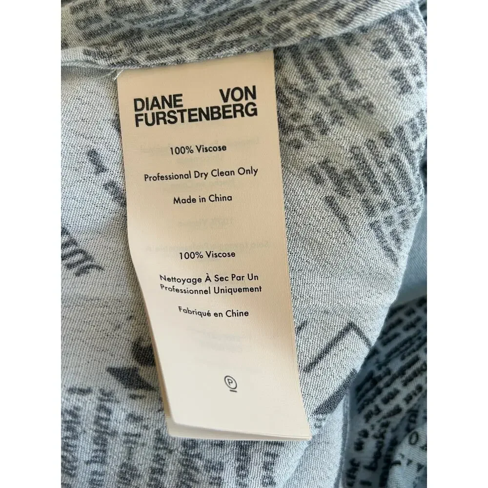 NWT Diane von Furstenberg Calico Newspaper Daydream Mini Dress Size 0 Blue